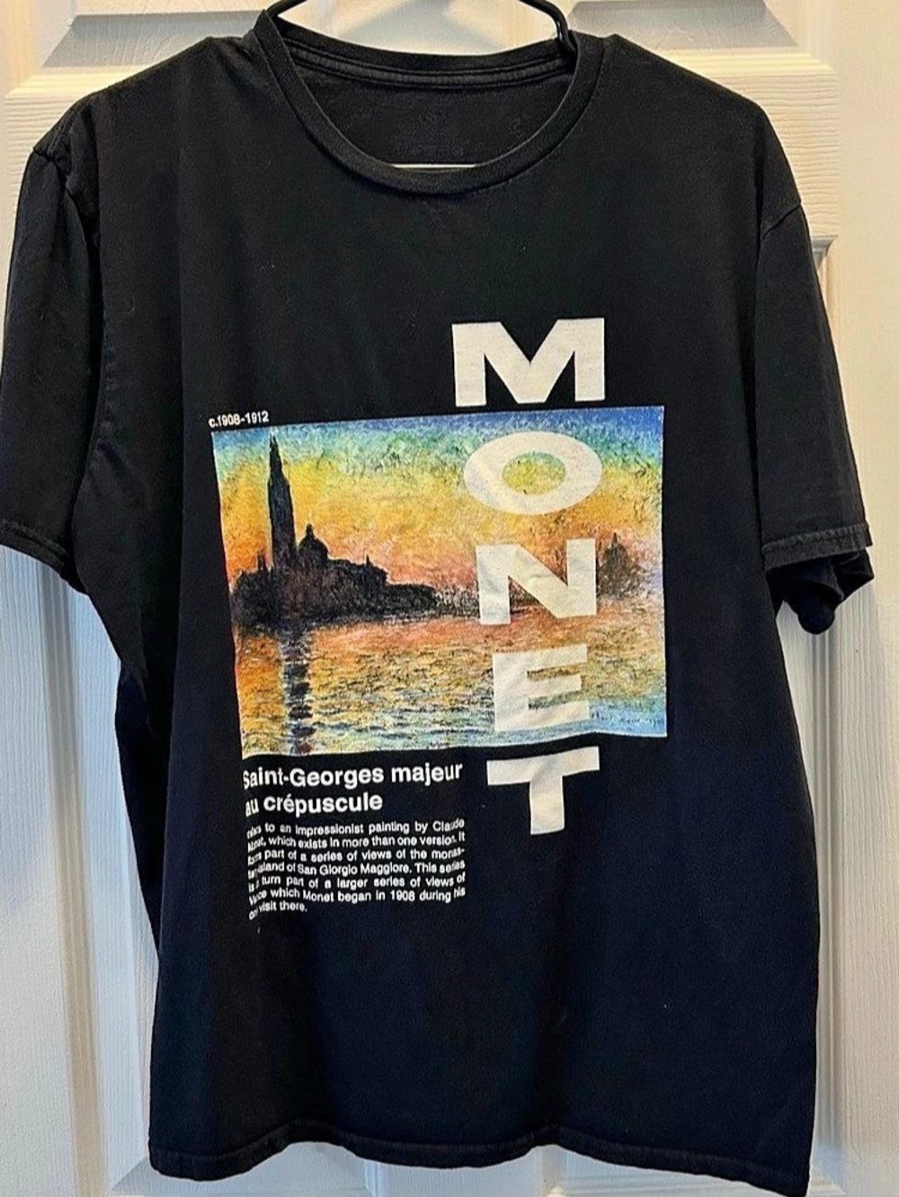 Monet Art Graphic T-Shirt Men’s Large Black Cotton Crew Neck Short Sleeve